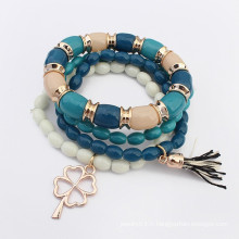Bohemia style multicouches perles clover pendentif charme bracelet